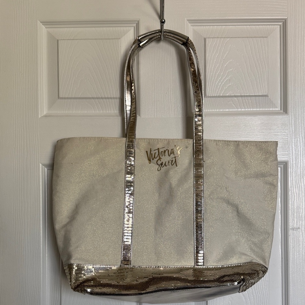 Victoria's Secret Shimmering Gold and Cream Tote